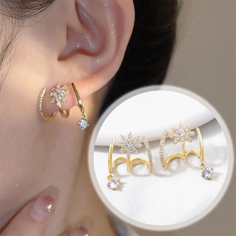 Baru Bertatahkan Zirkon Anting Bunga Emas Wanita Desain Unik Kepribadian Fashion Anting Perhiasan Pernikahan Hadiah Ulang Tahun