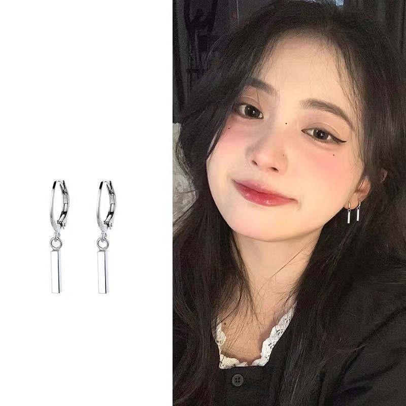 Roselife Gadis Keren Fashion Perak Geometris Strip Liontin Anting Hoop Chic Fashion Streetwear Perhiasan Telinga 1pasang