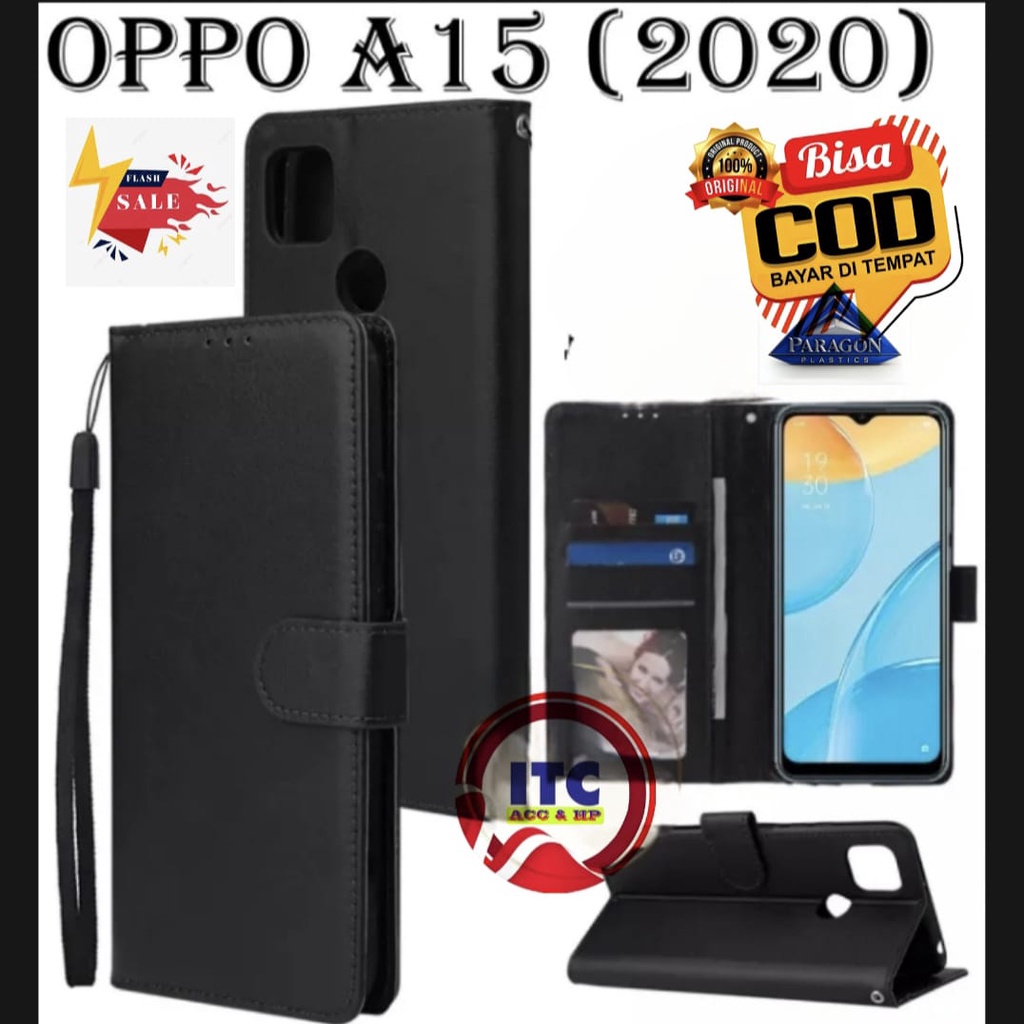 CASE PREMIUM FLIP KULIT DOMPET TYPE HP OPPO A15 A15S A35 2020  LEATHER MAGNETIC FLIPCOVER IMPORT HAR