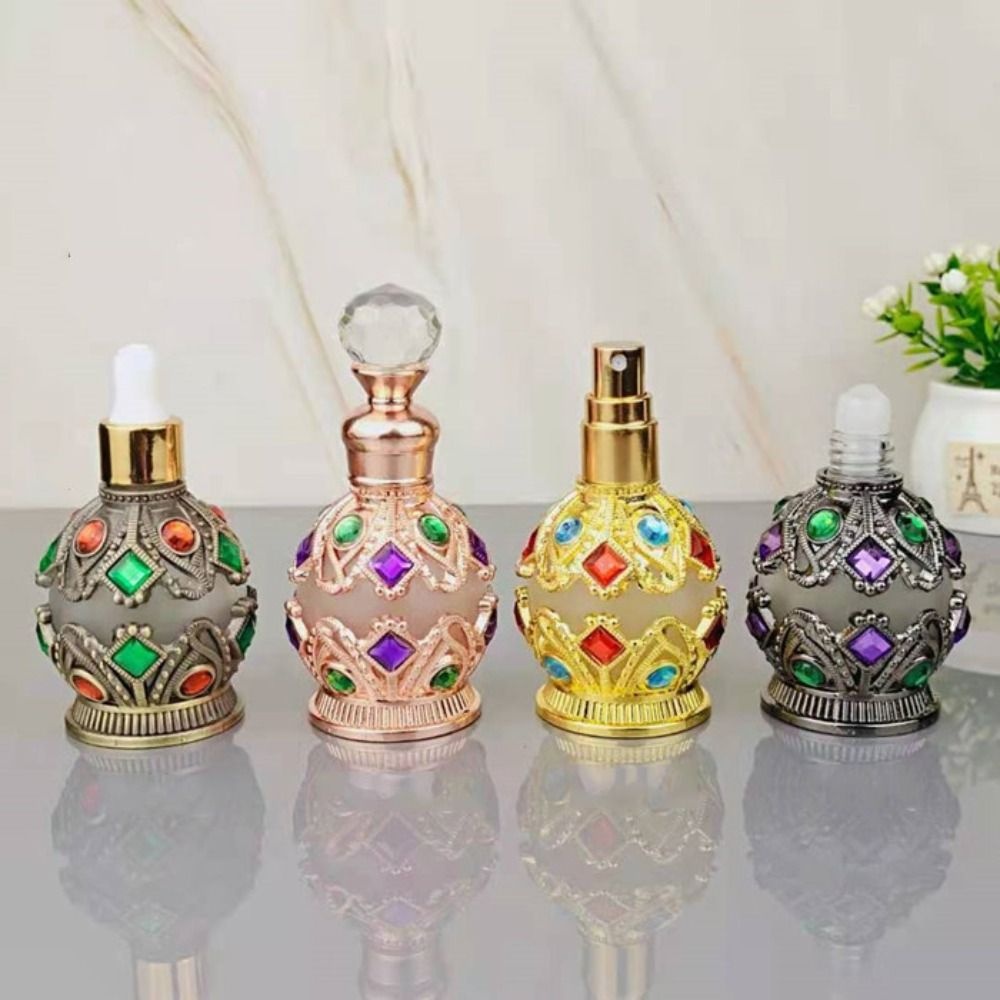 Rebuy Botol Parfum 15ml Kaca Kristal Dekorasi Pernikahan Hadiah Sample Vial Botol Isi Ulang Gaya Arab Wadah Kosmetik Vintage Roll on Bottle
