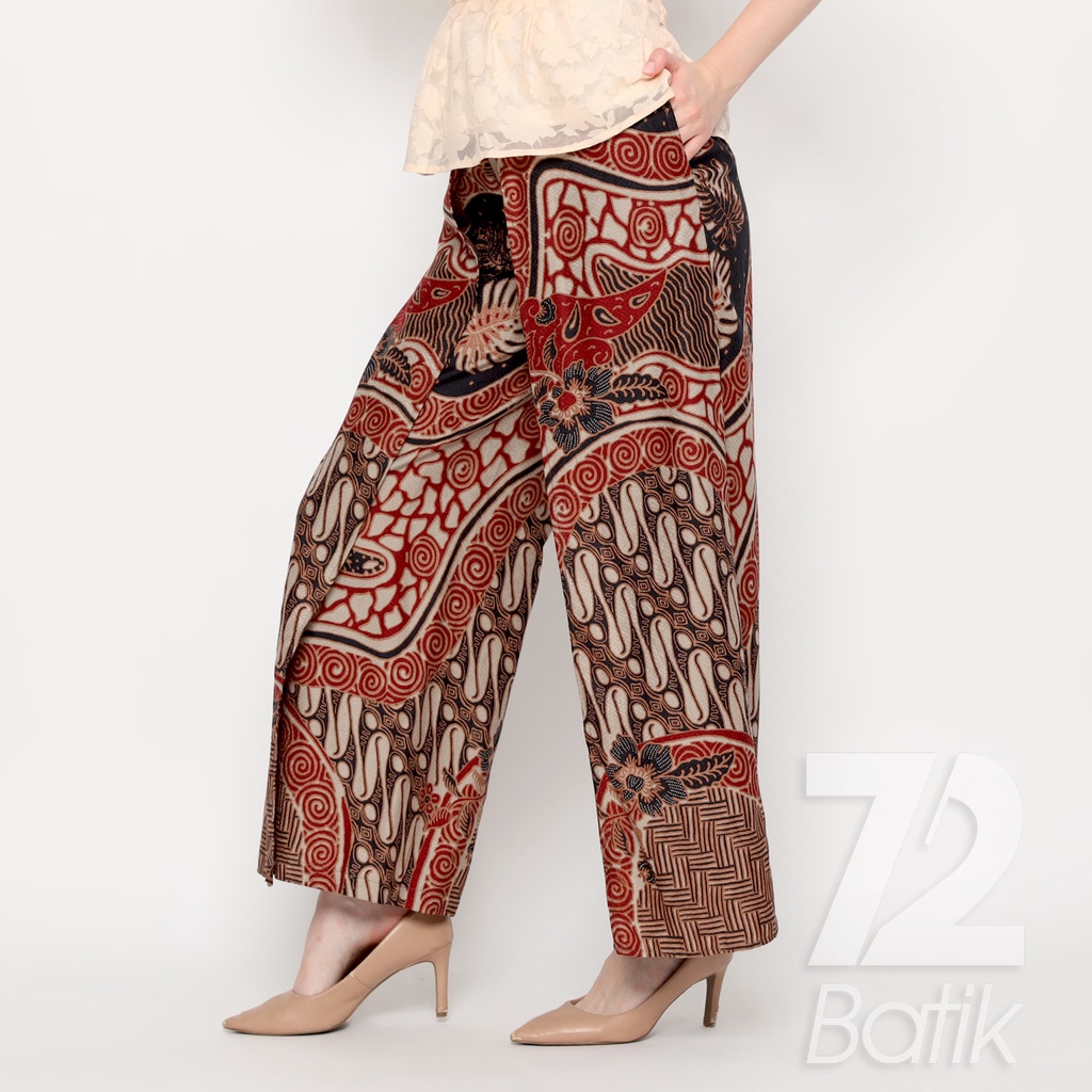 CELANA KULOT BATIK Premium Motif Parang Roll Warna Merah Hitam 723196 Cap 72 -  Layer Lawasan Celana Tumpuk Kerja Kantoran Bawahan Kebaya