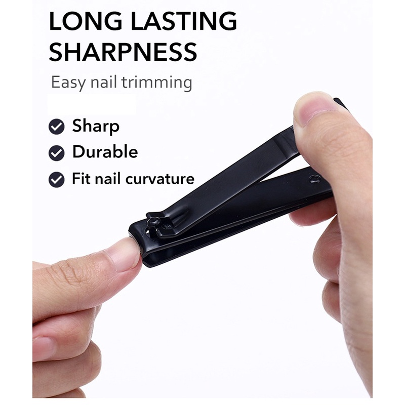 Gunting Kuku Hitam Stainless Steel Anti Slip - Alat Potong Kuku Ukuran Sedang dan Besar Manicure Pedicure Tajam Nail Clipper