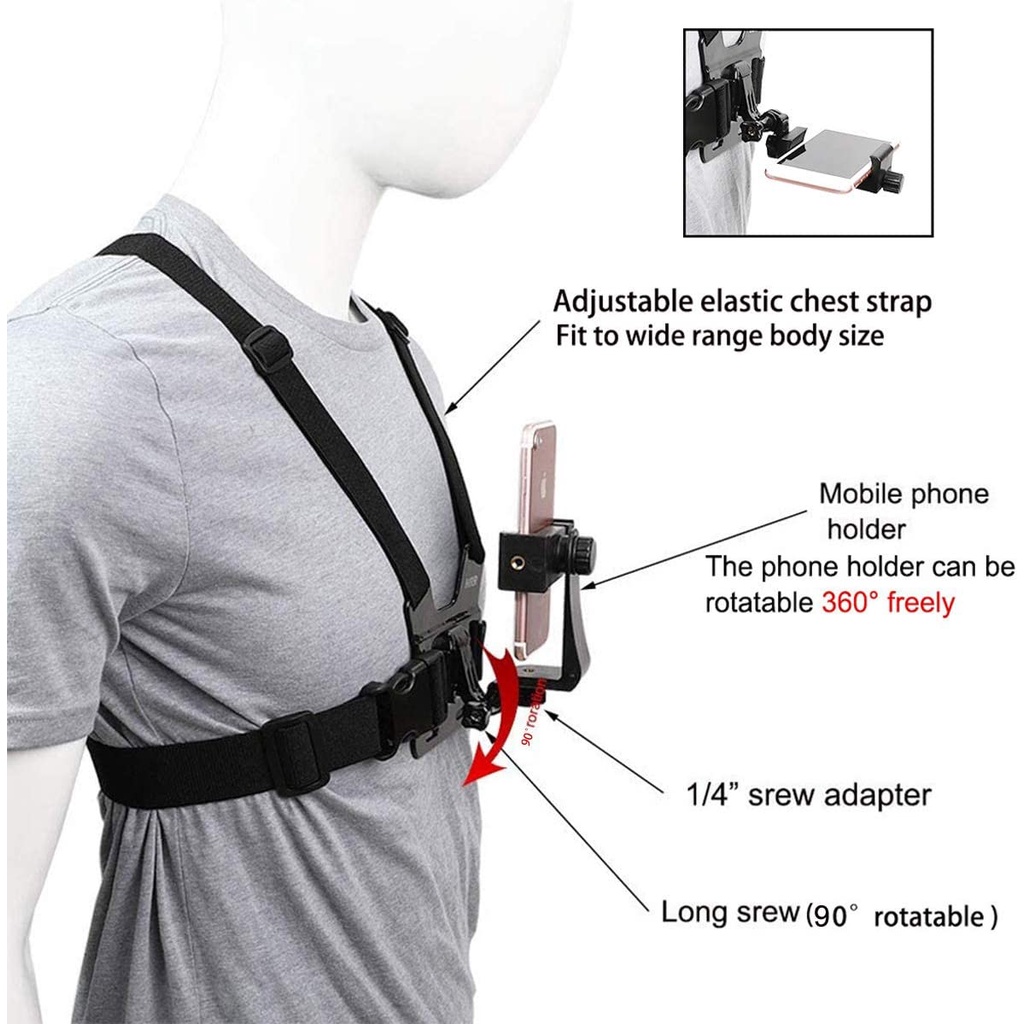 Chest Strap Phone Holder Handphone Tali Dada HP Camera Mount Body Belt Holder Clip Clamp