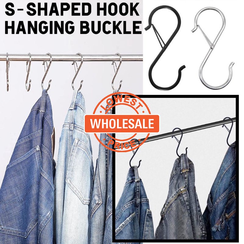 [Harga Grosir] Heavy Duty S-shaped Hanging Hook Metal Windproof Hook Dengan Gesper Pengaman Dapur Kamar Mandi Taman Lemari Rak Penyimpanan Multifungsi Alat Organizer Rumah