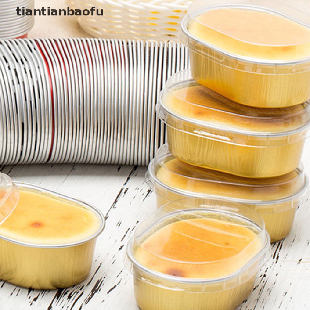 [tiantianbaofu] 10pcs Aluminium Foil Baking Cup Tahan Panas Kue Cups Cetakan Dengan Tutup Cupcake Boutique