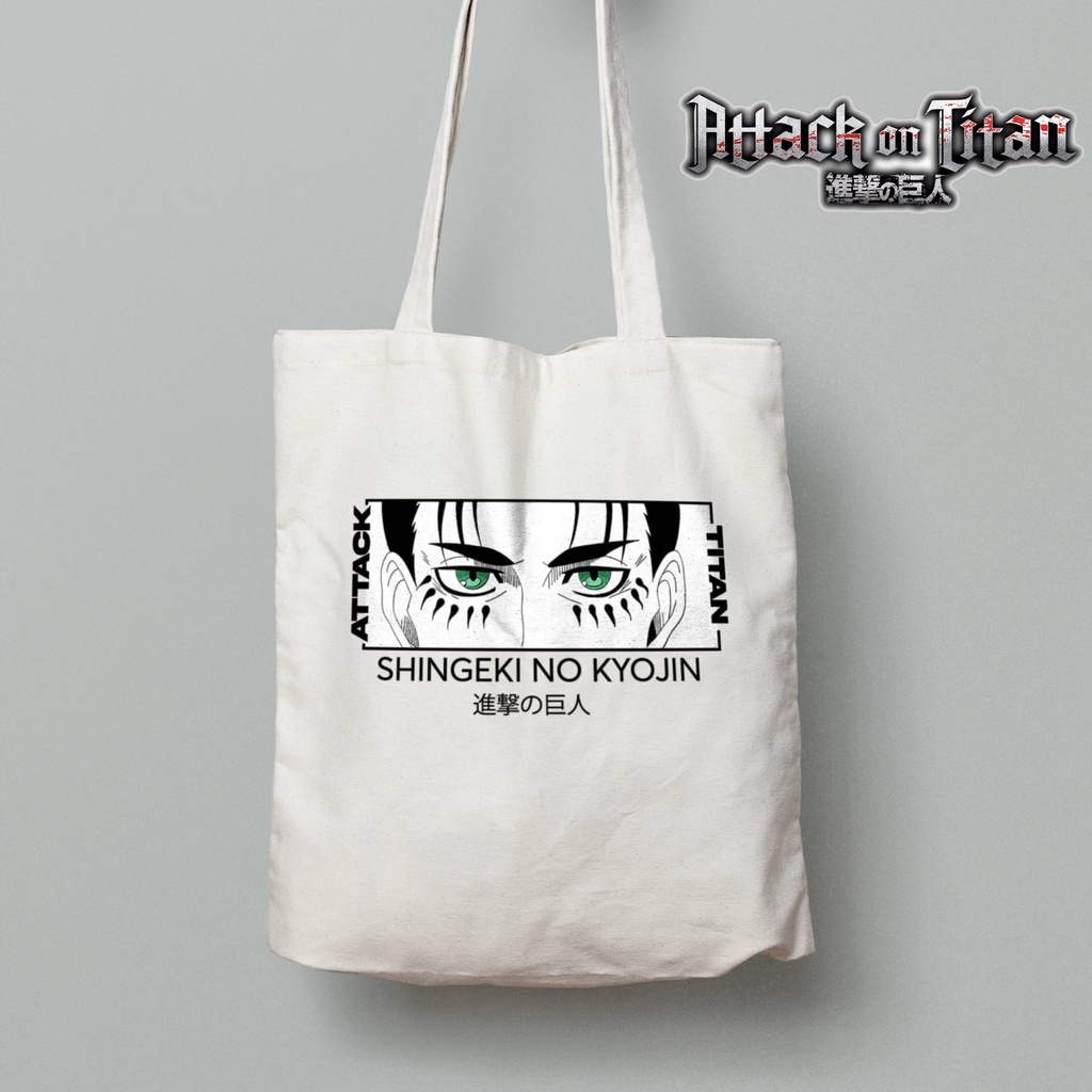 Totebag Anime attack on titan eren yeager Tote bag premium Totebag zipper totebag velcro Termurah tote bag resleting