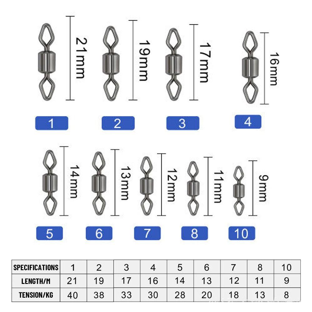 TOP 100pcs Konektor Memancing Rolling Swivel Kekuatan Tinggi Ukuran1# Kepada10# Tong Bearing Stainless Steel