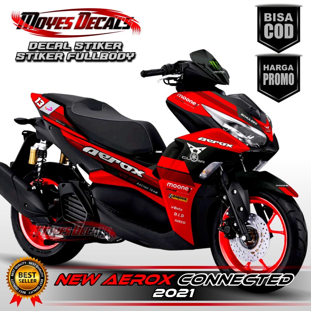 Decal Stiker New Aerox Connected 2021 Motif Mooney Warna Merah