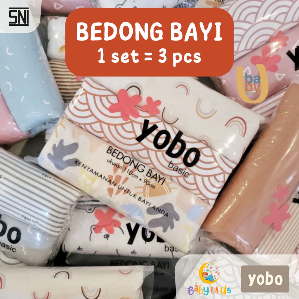 MIXED PACK YOBO Baby Swaddle Wraps Set of 3 | BEDONG BAYI (PACK) - Bedong Bayi Polos Lucu 1 Set isi 3