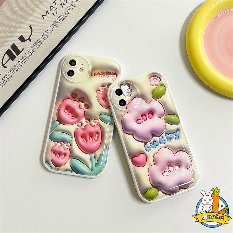 IPHONE Casing Kompatibel Untuk Iphone14 13 12 11 Pro Max X Xr Xs Max8 7 6 6s Plus SE 2020 3D Vision Spring Flowers Phone Case Pelindung Lensa Airbag Shockproof Soft Case Cover Pelindung