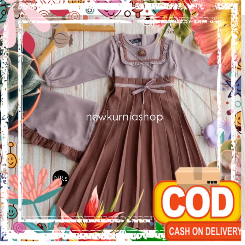 Gamis anak Cherya set hijab 7-9 tahun / jotol hijau botol