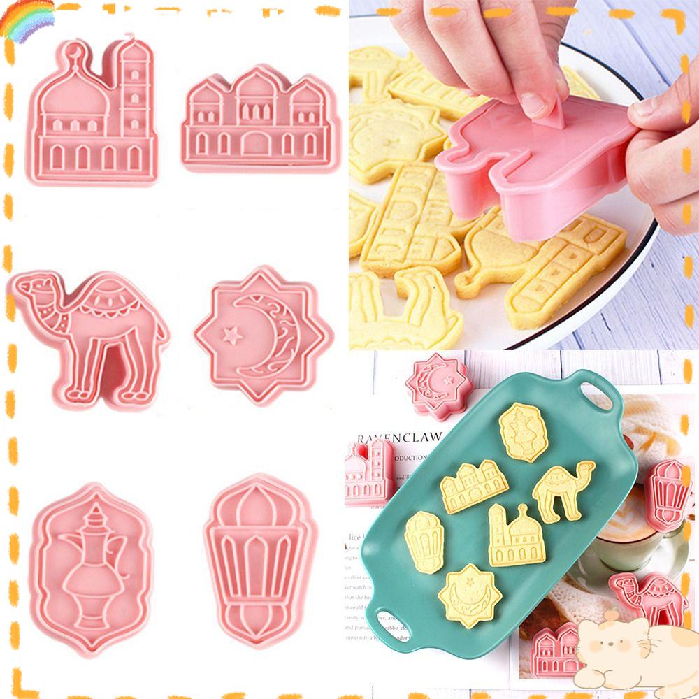 Solighter 6pcs/set Cetakan Kue Fondant Makanan Eid Mubarak Islam Muslim Festival Cookie Cutter