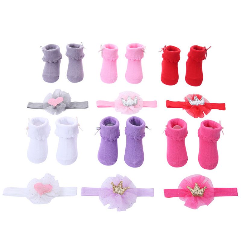 (Pimenova) Sock &amp; Headband Set / Set Kaos Kaki Bandana Bayi / kaos kaki set dengan headband