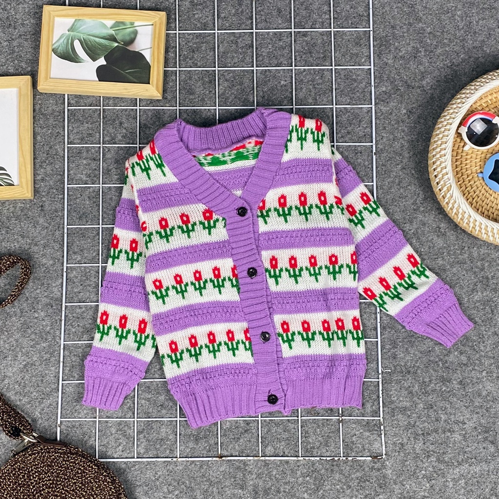 TOKOMILKAN - Cardigan Rajut Anak Perempuan  PREMIUM LILY Kids Usia 1 - 6 Tahun Motif Bunga