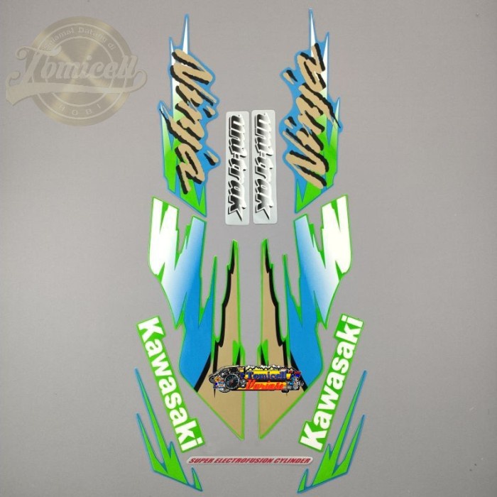 striping kawasaki ninja kis 1997 biru hijau stiker Lis body motor