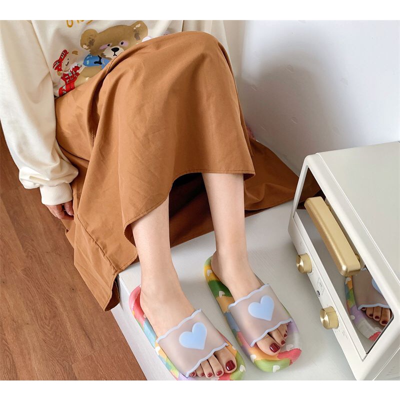 GROSIRTAS TG1675 Sandal Selop Jelly Love Wanita Warna Pelangi Import