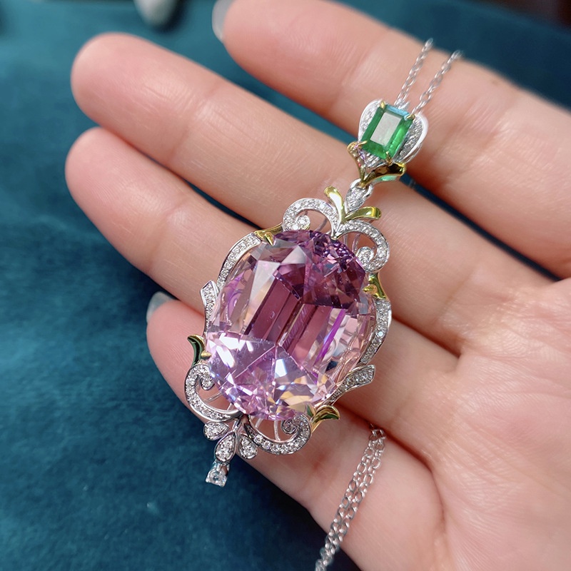 Goldkingdom Fashion Perhiasan Aksesoris Ready Stock Flash Pink Berlian Liontin Berlebihan Electroplating Bubuk Alami Kalung Warna-Warni