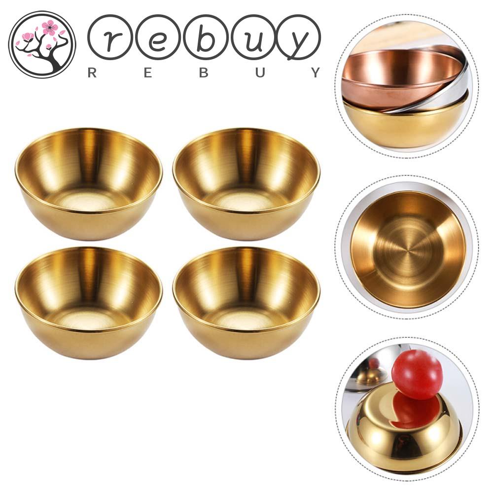 REBUY Durable Sauce Plate 1/4pcs Seasoning Dish Food Snack Dish Tableware Stainless Steel Kitchen Supplies Household Round Multipurpose Small Bowl/Multicolor