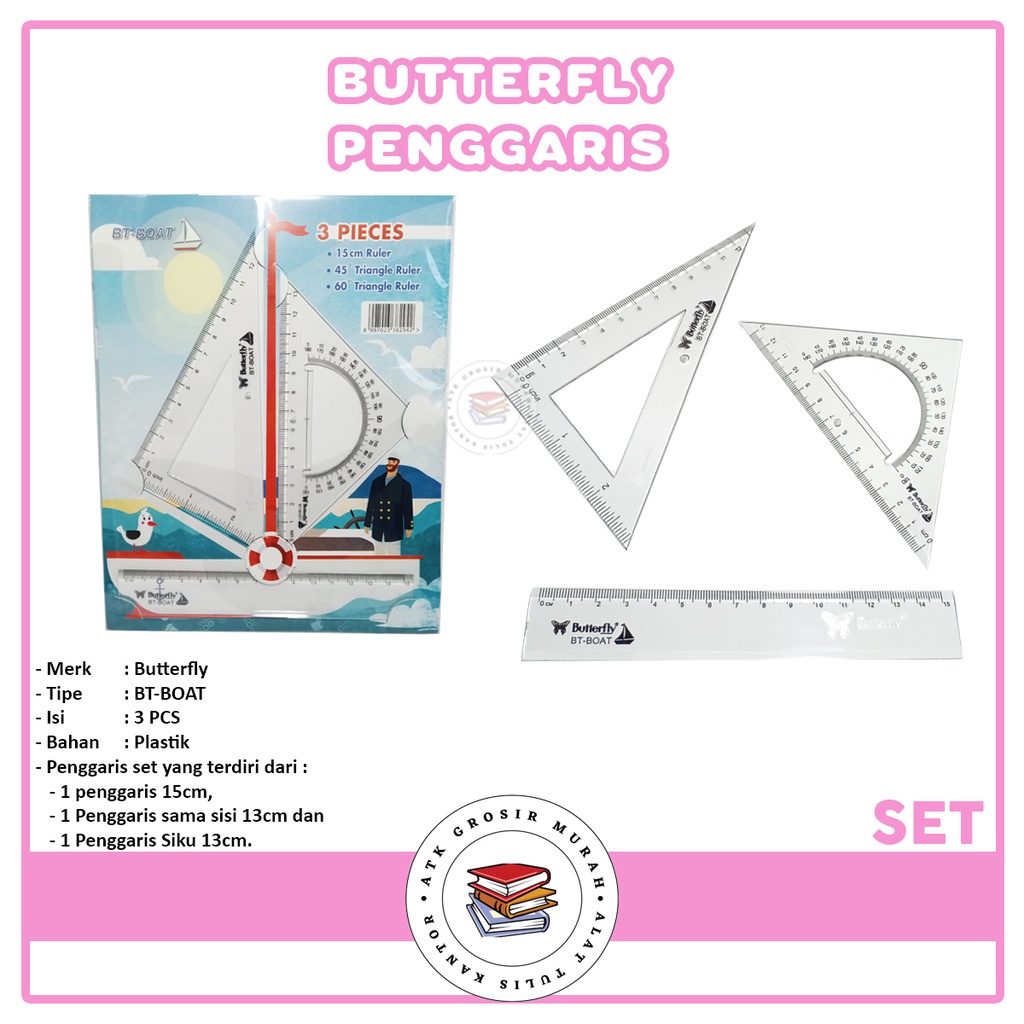 

BUTTERFLY - Penggaris Set 3 Pieces Motif Kapal - SET