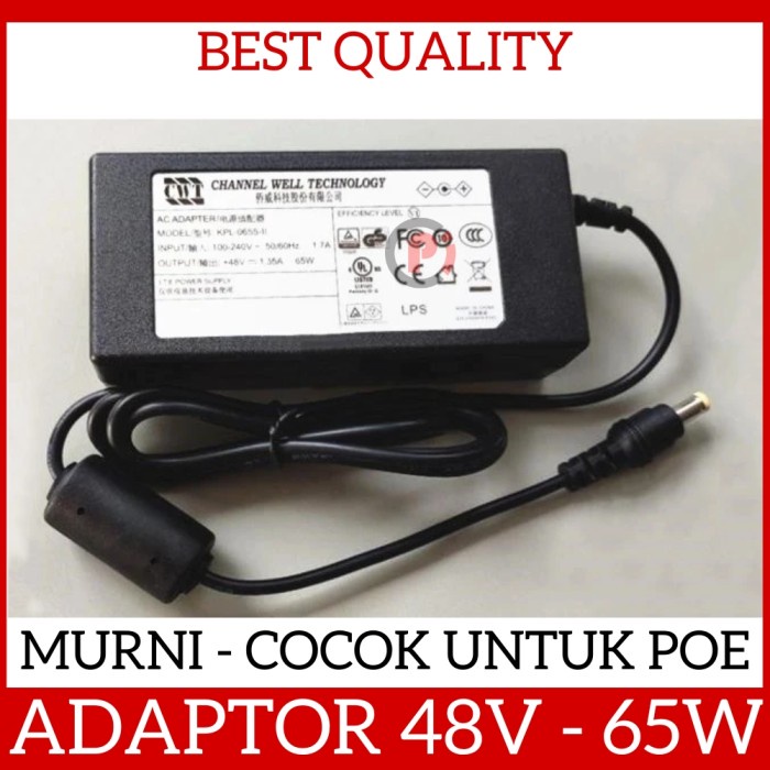 Ex Adaptor Murni 48V 65 Watt Cocok Untuk PoE Jack Standart 5.5 x 2.1mm