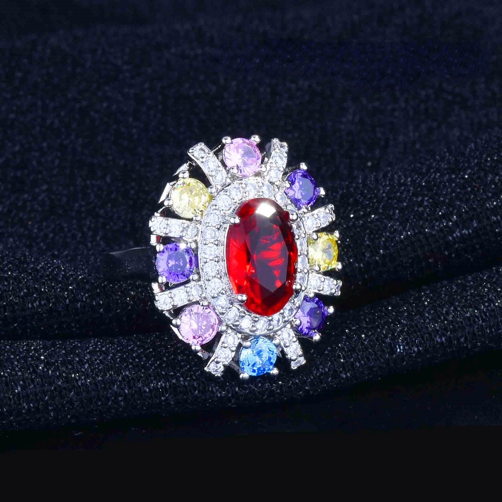 Goldkingdom Fashion Perhiasan Aksesoris Ready Stock Baru Kalung Berlian Warna-Warni Anting Cincin Warna-Warni Harta Karun Liontin Perhiasan Set