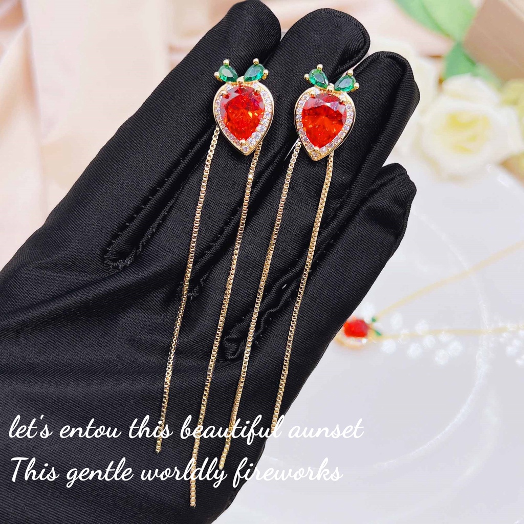 Goldkingdom Aksesoris Perhiasan Fashion Ready Stock &quot;Pulling Radish&quot; Fanta Orange Gemstone Wortel Kalung Cahaya Mewah Luxury Sense Carrot Stud Earrings Anting Panjang