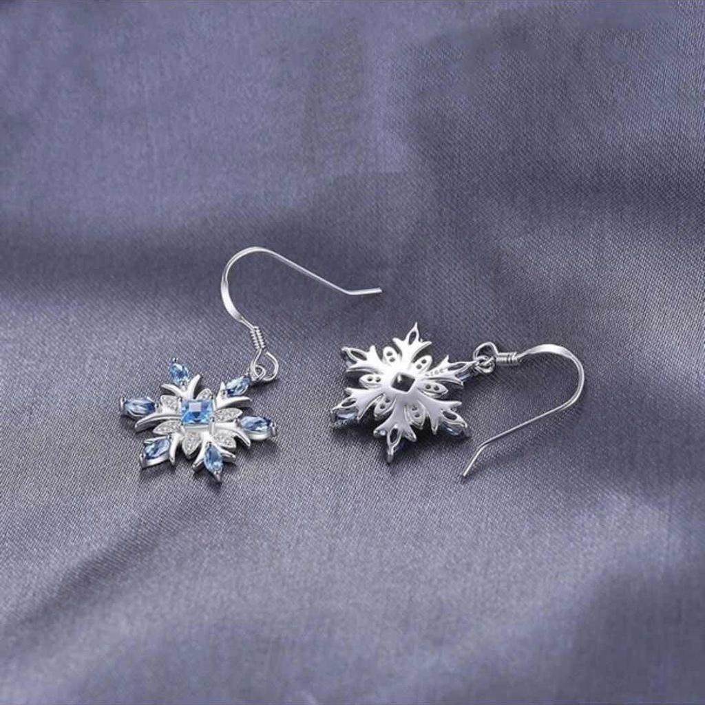 Goldkingdom Fashion Perhiasan Aksesoris Ready Stock Cross-border Explosions Light Blue Topaz Earrings Eropa Dan Amerika Fashion Perempuan Snowflake Earrings