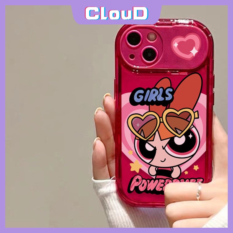 IPHONE Case Kompatibel Untuk Iphone7 8 Plus12 14 13 11 Pro MAX X XR XS MAX SE 2020 Kreatif Flip Make Up Cermin Kartun Lucu The Powerpuff Gadis Lembut TPU Phone Cover