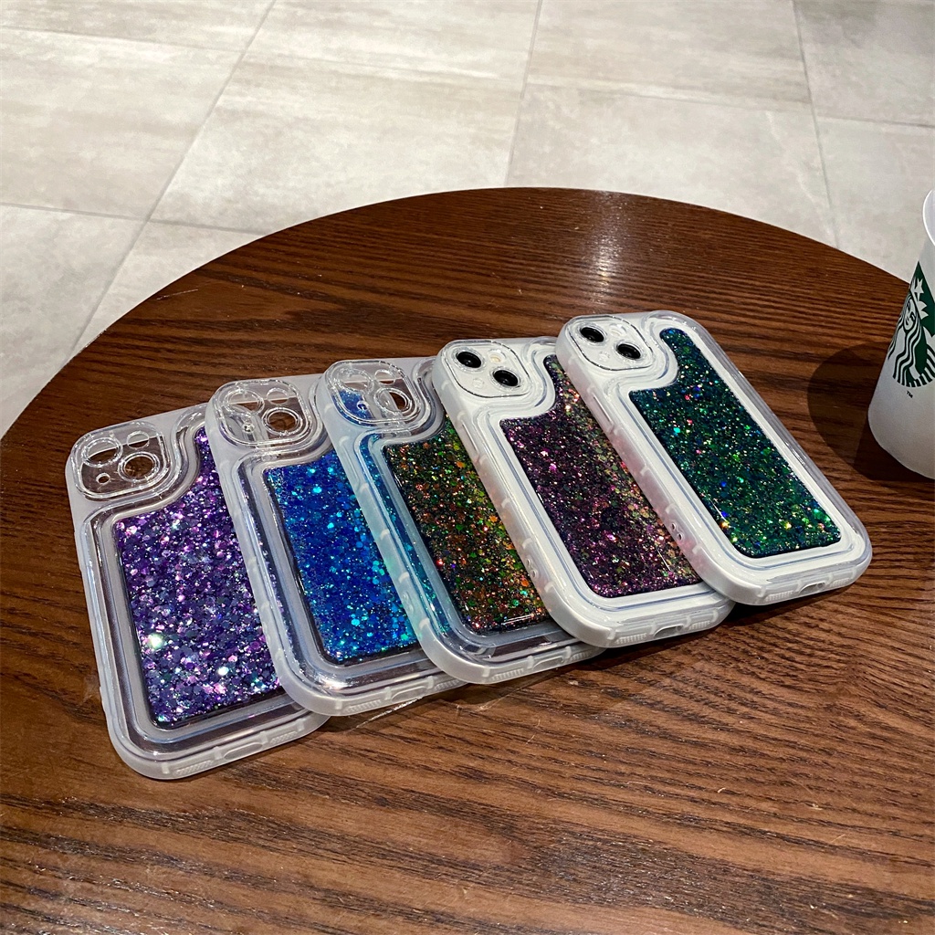 IPHONE Casing laser Kedip Mewah Iphone13 Pro Max Case14 12 11 Pro Max14 Plus ProMax Kamera Silikon Tahan Guncangan Tertutup Penuh Melindungi soft case Kreatif