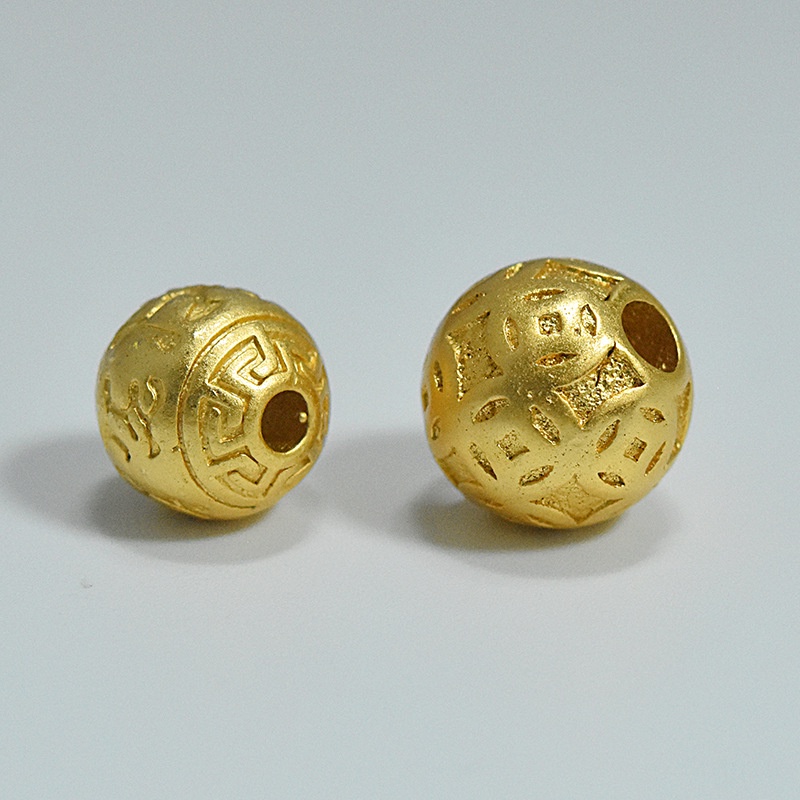 Goldkingdom Aksesoris Perhiasan Fashion Ready Stock Laos Placer Manik-Manik Emas Asli Kadar 375 Enam-Karakter Mantra Transfer Beads DIY Jewelry Accessories Grosir Joker Gelang Beads Accessories.