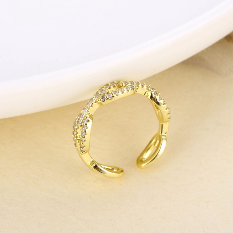 Klasik Twist Chain Open Rings Untuk Wanita Zirkon Geometris Twist Wrapped Couple Ring Pernikahan Perhiasan Aesthetic