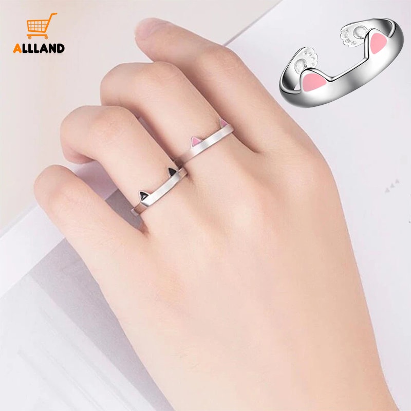 Cincin Pasangan Adjustable Cakar Telinga Kucing Yang Indah/Cincin Jari Hewan Warna Perak Sederhana/Perhiasan Pesta Pernikahan Ulang Tahun Wanita Minimalis