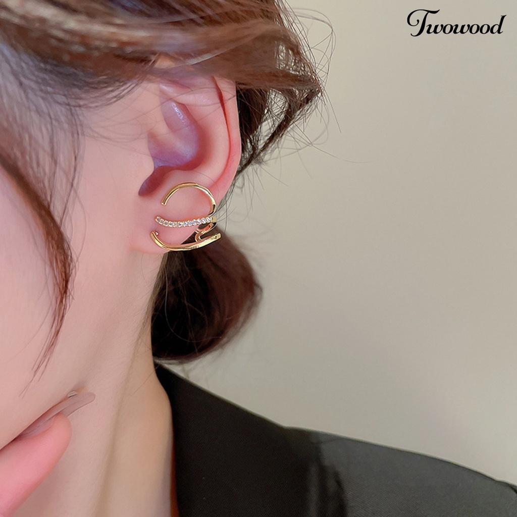 Twowood 1pasang Anting Tusuk Electroplating Faux Zircon Hias Bentuk Cakar Tidak Teratur Tusuk Hiasan Telinga Geometris Korea Fashion Wanita Ear Rings Untuk Pacaran