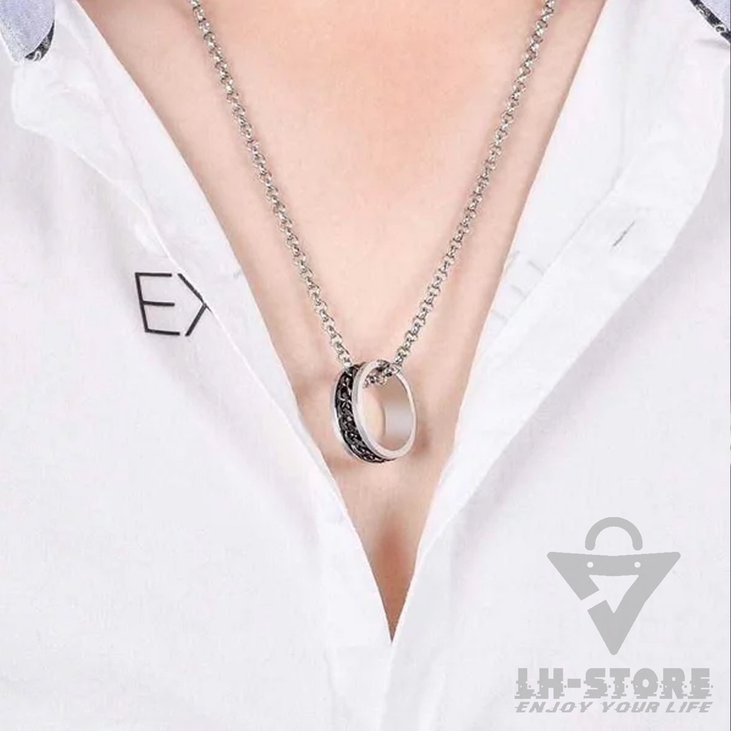 Kalung Titanium Liontin Cincin Pria Wanita Anti Karat Silver Gold Black