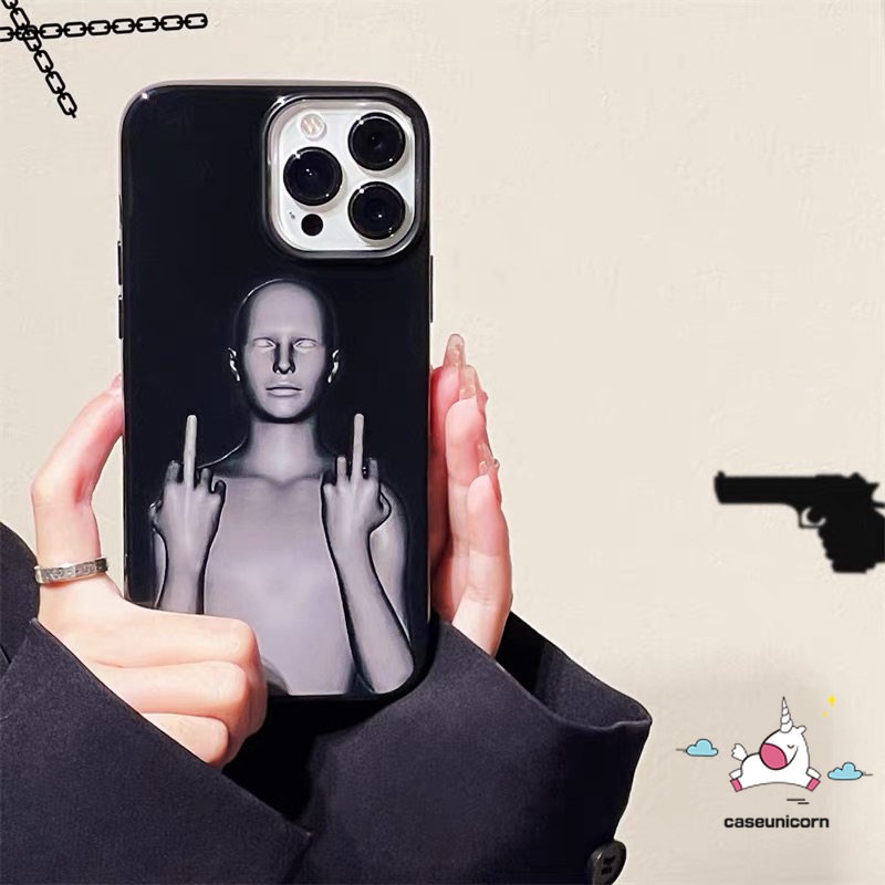 IPHONE Casing Ponsel Hitam Glossy Cyberpunk Kreatif Lucu Kompatibel Untuk Iphone11 14 13 12 Pro Max 7plus XR 78 Plus X XS Max SE 2020 Papan Catur Keren Shockproof Halus Soft Cover