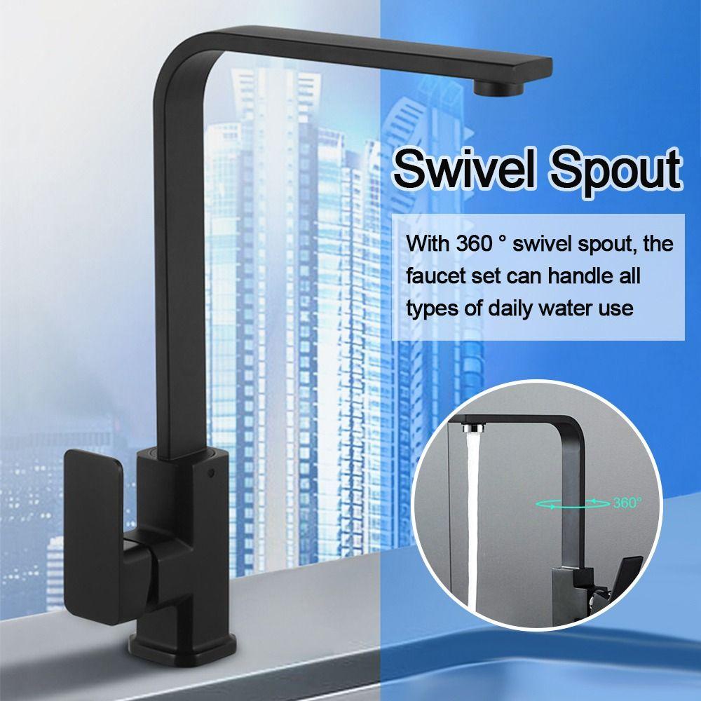 Solighter Keran Mixer Wastafel Warna Mono Hitam Perlengkapan Dapur Single Lever Tap Lubang Tunggal