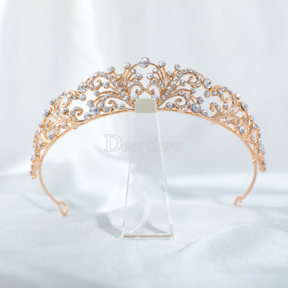 Fashion Berlian Imitasi Mahkota Rambut Band Pengantin Emas Bando Rambut Band Baroque Headband Bridal Crown