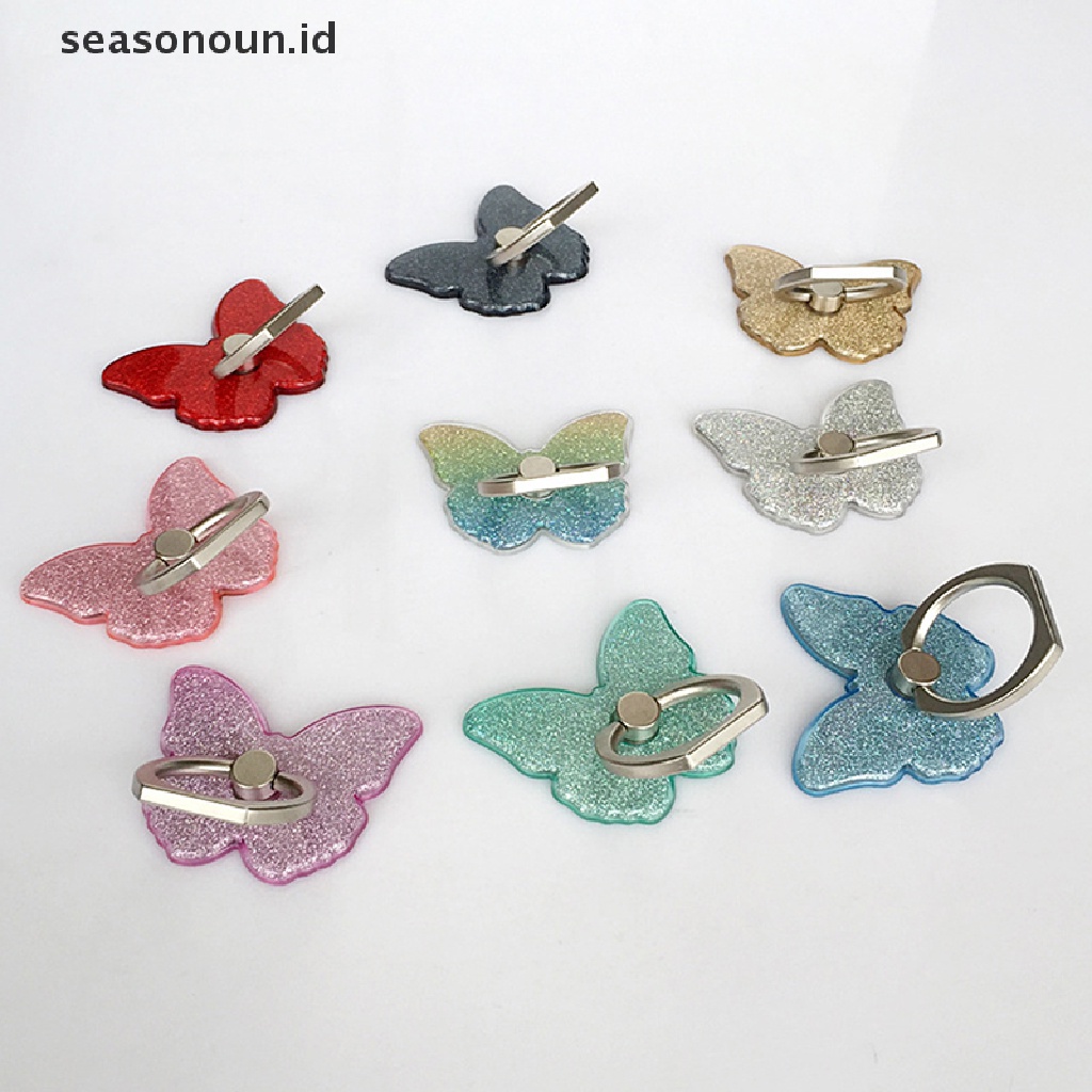 Seasonoun Phone Ring Stand holder Butterfly Bling Glitter Universal Dudukan 360derajat.