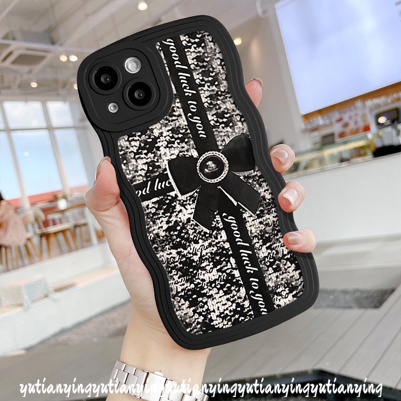 Casing Retro Bow-Knot Hitam Mewah Untuk Redmi 9T 9a1+A1 10 9A 10C 10A 9C NFC POCO X3 NFC Pro M3 Redmi Note11 10 10s 11s 8 9 11Pro 9s 10Pro Max Mi 11T Pro Lembut Bergelombang Sarung Sandaran Pinggir