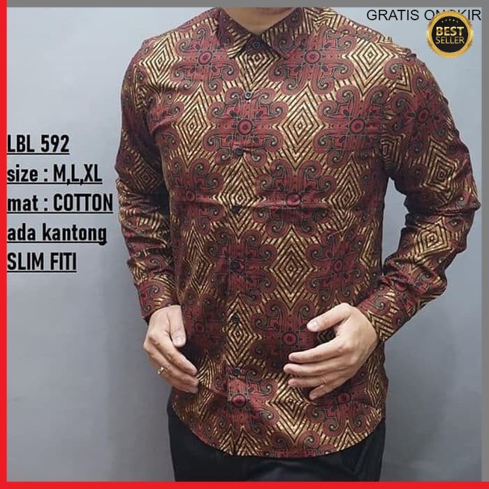 KEMEJA PRIA BATIK LENGAN PANJANG HEM BAHAN KATUN HALUS 40S LBL 592 BAJU MODERN MEWAH SLIMFIT SLIM FIT BY JAKARTA