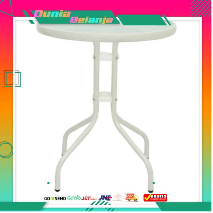 Soleil 60 Cm Meja Teras/ Meja Bulat/meja besi/meja kaca - Putih - Putih