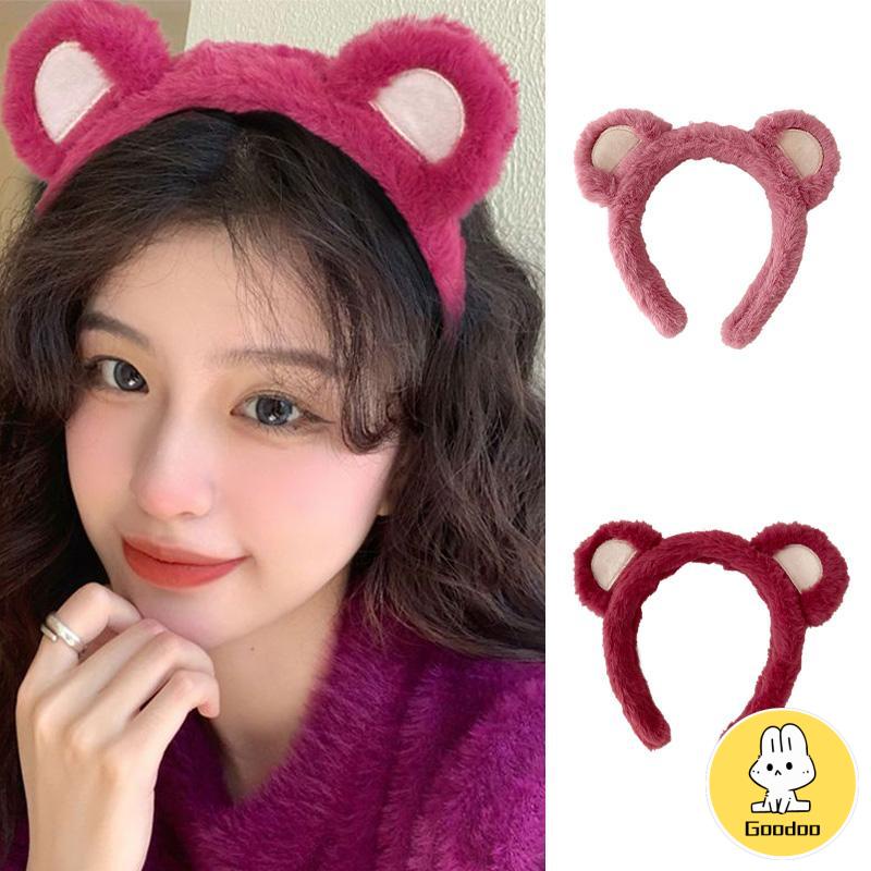 Mewah Strawberry Bear Bando Wanita Cuci Muka Ikat Kepala Lucu Jepit Rambut Bulang -Doo