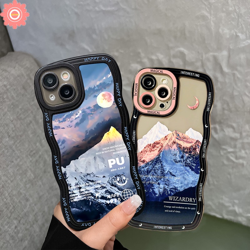 IPHONE Casing Ponsel Kompatibel Untuk Iphone11 12 13 14 Pro Max XR X XS Max7 14 6 6s 8plus SE 2020 Fantasi Matahari Salju Gunung Bergelombang Tepi Lembut Tpu Cover