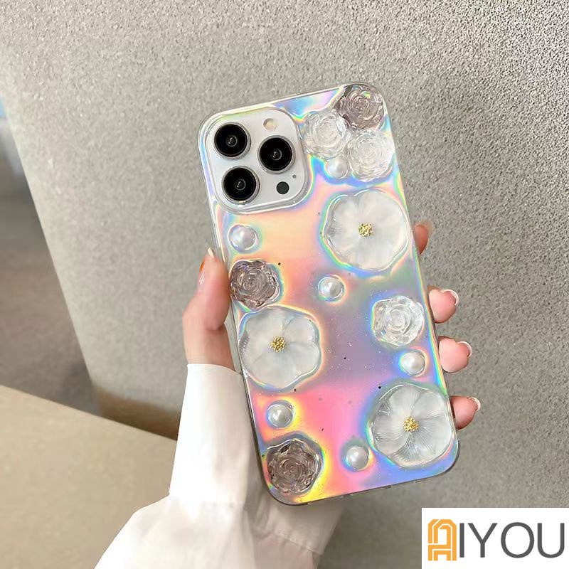 Casing 3D Bunga Mutiara Untuk Iphone14 13 12 Pro Max7 8 Plus Casing Ponsel Untuk iphone 11xr X XS Max SE Soft Back Cover