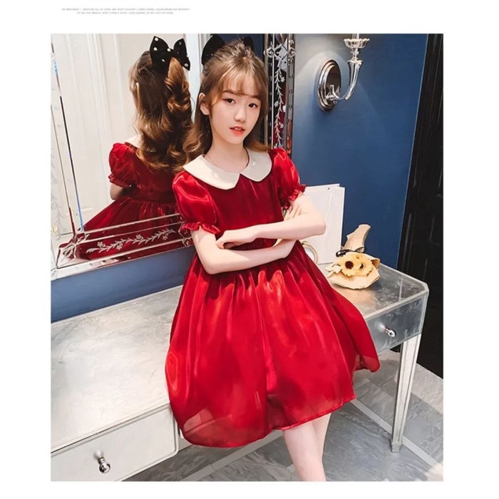 Baju Dress Anak Perempuan  Usia 6 - 9 Tahun Dres Collar Karen Kid