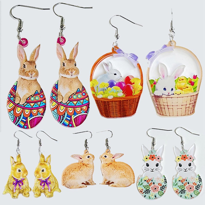 Anting Paskah Bunny Kelinci Telur Wanita Menjuntai Anting Hadiah Paskah Perhiasan Anting