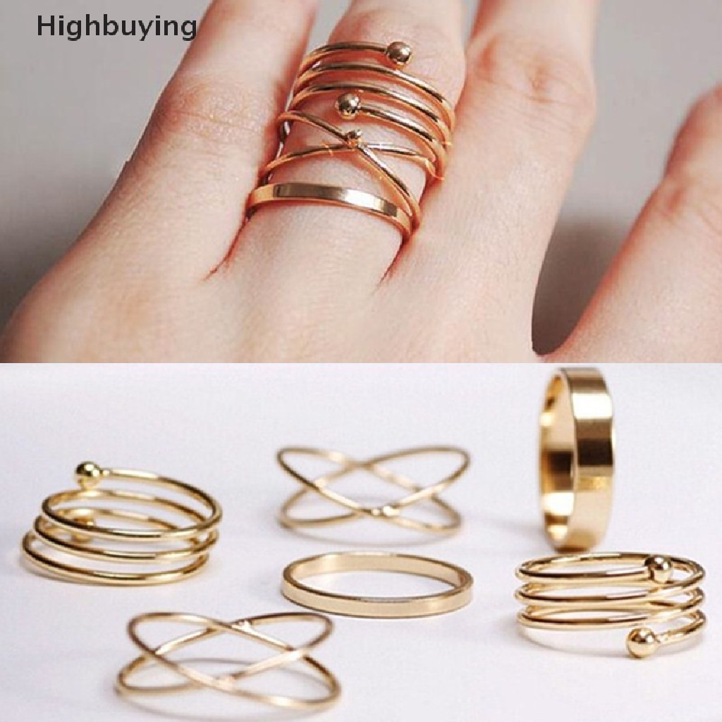 Hbid Cincin Unik Baru Set Punk Alloy Knuckle Rings for Womens Finger Ring 6pcs Rings Glory