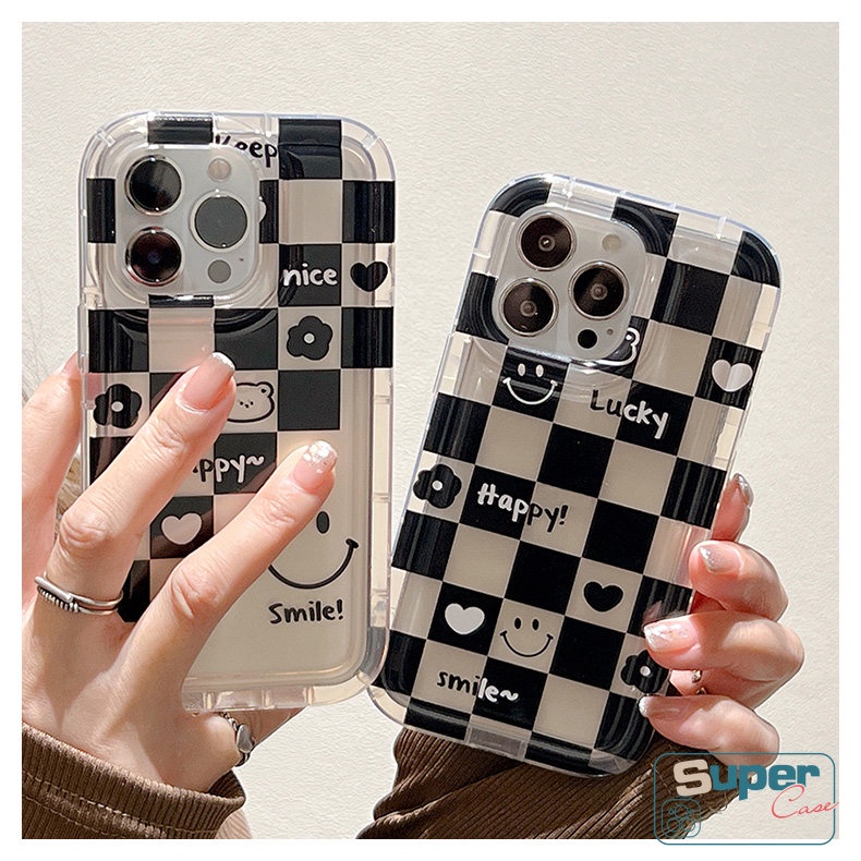 Checkerboard Couple Smiley Case Untuk Realme C53 C21Y C55 C35 C11 C25Y C12 C30 C25 C20 C11 C33 C17 C30S C15 C20A C25s C3 C2 7I 9I 6i 5 5i 5s Cinta Hati Beruang Bunga Lembut Airbag Case