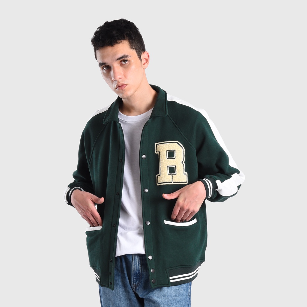 Roughneck VB011 Bottle Green Holographic Varsity Jacket