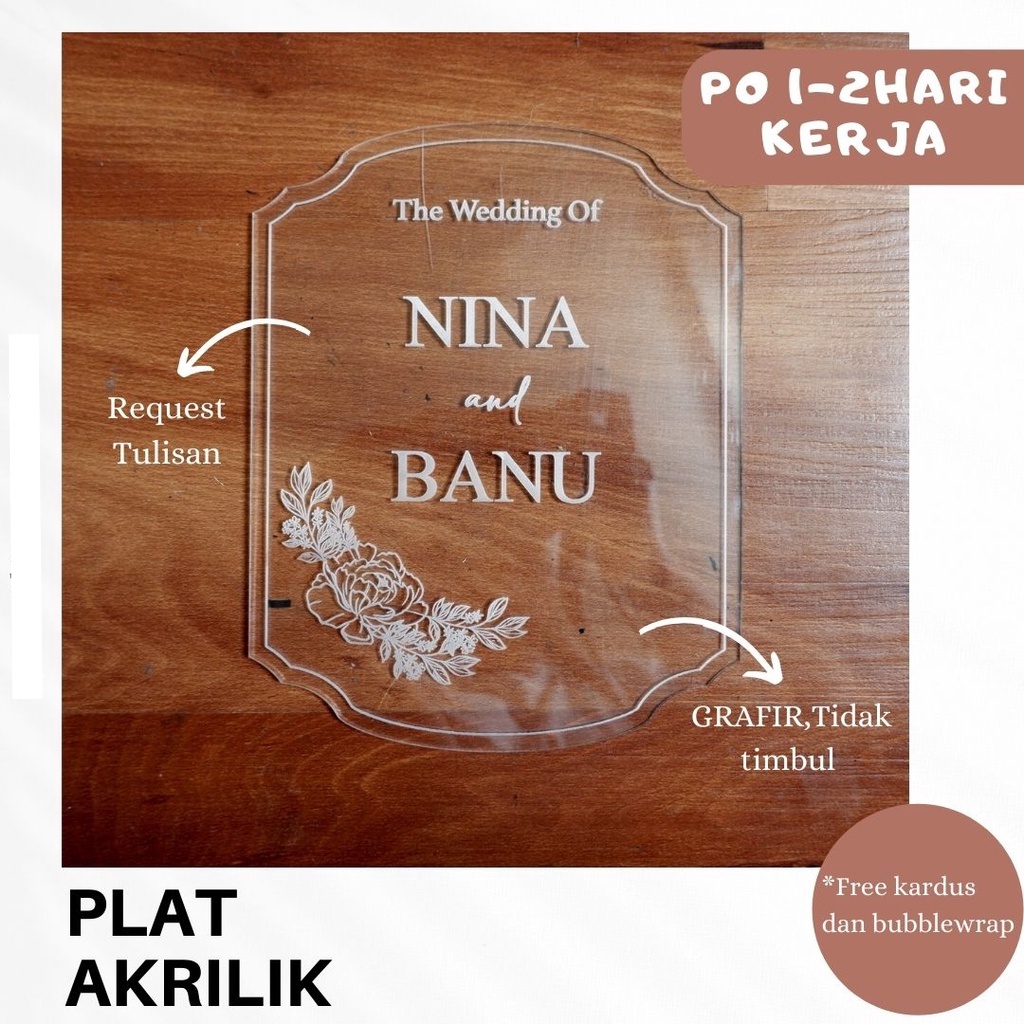 Plat Akrilik Grafir Custom Nama Dekorasi Hiasan Bahan Mahar Akrilik Grafir Custom Nama Dekorasi Hias